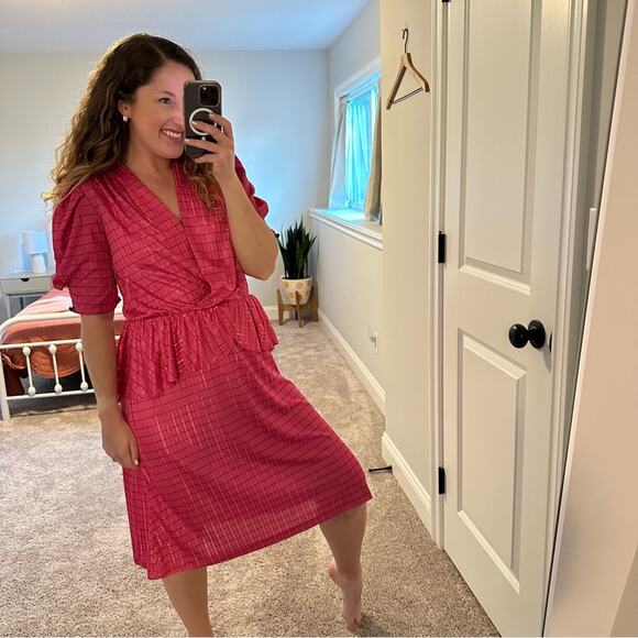 Vintage KR of NY Pink Plaid Maxi Dress Medium - Picture 2 of 11